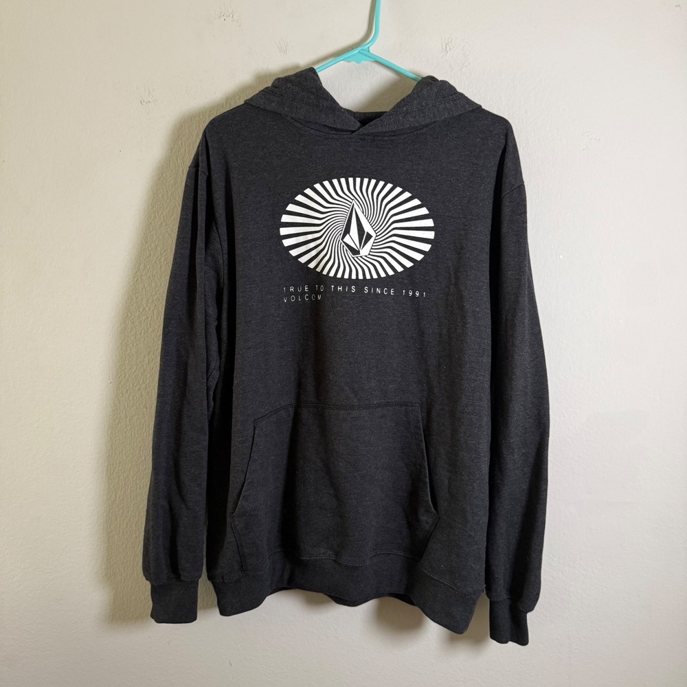 Volcom Mens Graphic Hoodie Charcoal Grey Stone Logo True To This XL Sweatshirt